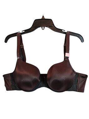 New Cacique Lightly Lined Balconette Bra 42B Brown Lace Satin Adjustable Straps
